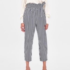 Zara | striped trousers cropped fit navy white